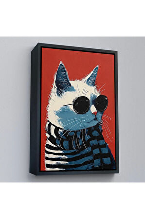 Ahşap Çerçeveli Cool Kedi Tablo-7577