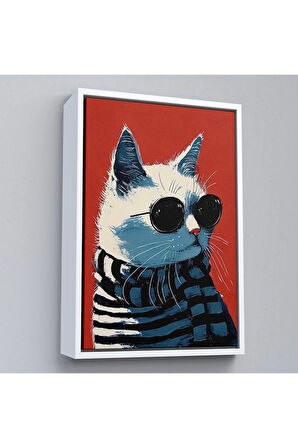 Ahşap Çerçeveli Cool Kedi Tablo-7577
