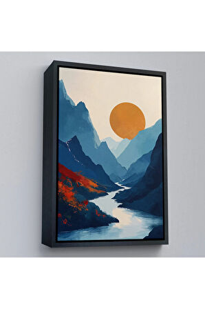 Ahşap Çerçeveli Dağların Arasındaki Güneş Manzarası Tablo-7580