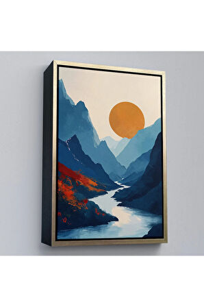 Ahşap Çerçeveli Dağların Arasındaki Güneş Manzarası Tablo-7580