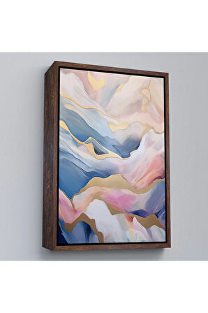 Ahşap Çerçeveli Pembe Tonlu Mermer Desen Tablo-7584