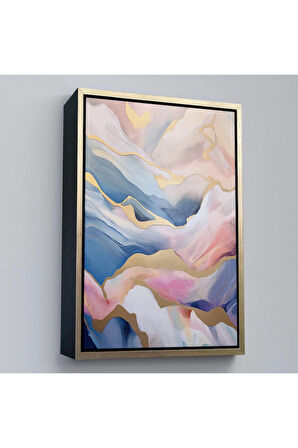 Ahşap Çerçeveli Pembe Tonlu Mermer Desen Tablo-7584