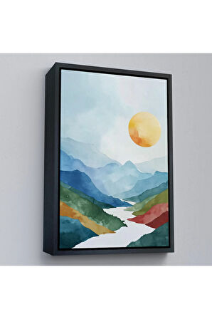 Ahşap Çerçeveli Dağların Arasındaki Güneş Manzarası Tablo-7591