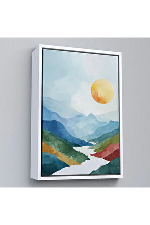 Ahşap Çerçeveli Dağların Arasındaki Güneş Manzarası Tablo-7591