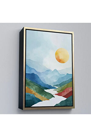 Ahşap Çerçeveli Dağların Arasındaki Güneş Manzarası Tablo-7591