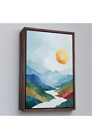 Ahşap Çerçeveli Dağların Arasındaki Güneş Manzarası Tablo-7591