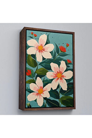 Ahşap Çerçeveli Beyaz Çiçekler Tablosu-7592