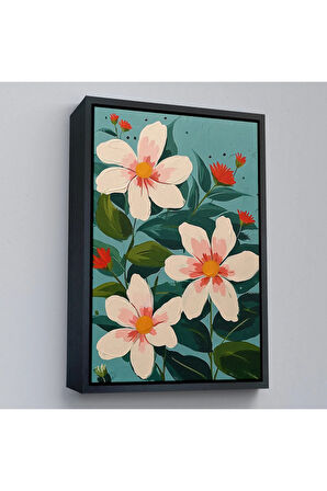 Ahşap Çerçeveli Beyaz Çiçekler Tablosu-7592