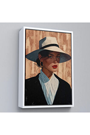 Ahşap Çerçeveli Keskin Bakışlı Güzel Kadın Tablo-7593