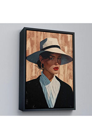 Ahşap Çerçeveli Keskin Bakışlı Güzel Kadın Tablo-7593
