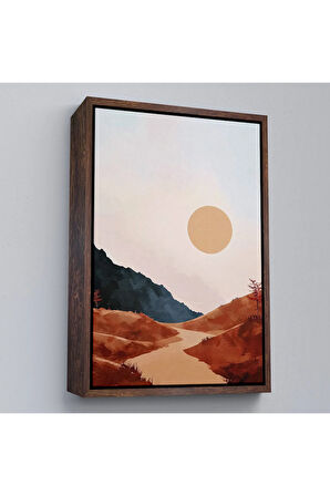 Ahşap Çerçeveli Dağların Arasındaki Güneş Manzarası Tablo-7594