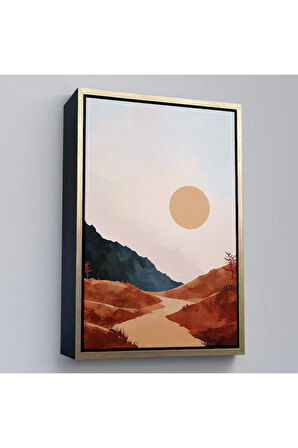 Ahşap Çerçeveli Dağların Arasındaki Güneş Manzarası Tablo-7594