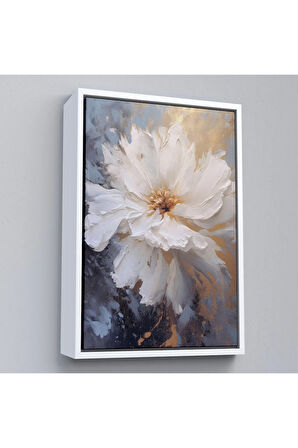 Ahşap Çerçeveli Beyaz Çiçek Tablosu-7597