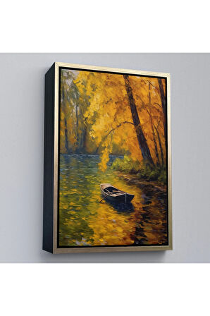 Ahşap Çerçeveli Ormandaki Akarsuda İlerleyen Tekne Tablo-7598