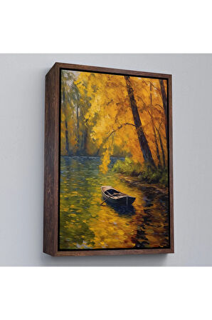 Ahşap Çerçeveli Ormandaki Akarsuda İlerleyen Tekne Tablo-7598