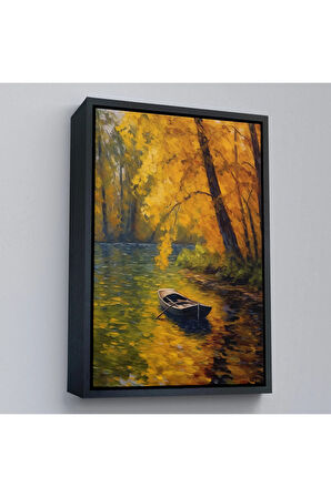 Ahşap Çerçeveli Ormandaki Akarsuda İlerleyen Tekne Tablo-7598