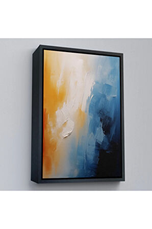 Ahşap Çerçeveli Mavi Tonlardaki Yağlıboya Görünümlü Tablo-7599