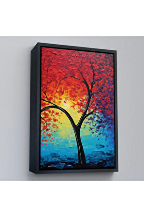 Ahşap Çerçeveli Yağlıboya Görünümlü Soyut Ağaç Tablosu-7600