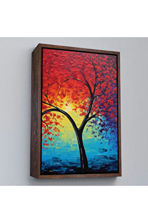 Ahşap Çerçeveli Yağlıboya Görünümlü Soyut Ağaç Tablosu-7600