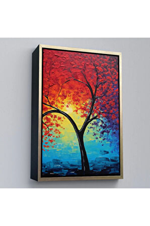 Ahşap Çerçeveli Yağlıboya Görünümlü Soyut Ağaç Tablosu-7600