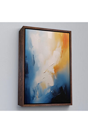 Ahşap Çerçeveli Mavi Tonlardaki Yağlıboya Görünümlü Tablo-7602