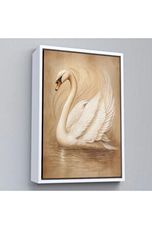 Ahşap Çerçeveli Beyaz Zarif Kuğu Tablo-7603