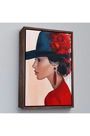 Ahşap Çerçeveli Güzel Retro Kadın Tablosu-7605