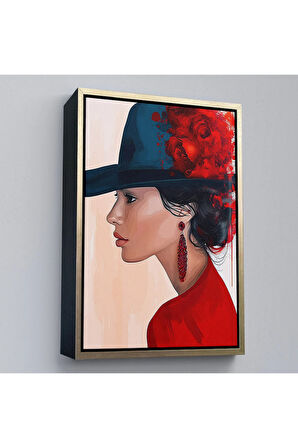 Ahşap Çerçeveli Güzel Retro Kadın Tablosu-7605