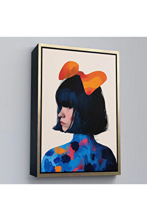 Ahşap Çerçeveli Küt Saçlı Güzel Kadın Tablosu-7607