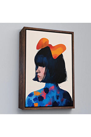 Ahşap Çerçeveli Küt Saçlı Güzel Kadın Tablosu-7607