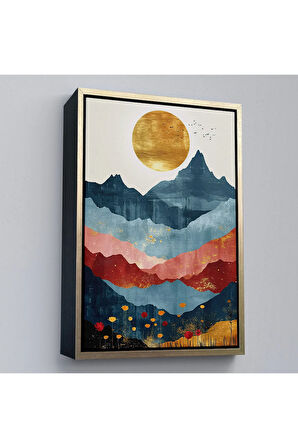 Ahşap Çerçeveli Dağların Üstündeki Güneş Manzarası Tablo-7613