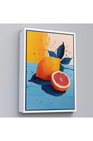 Ahşap Çerçeveli Masa Üstündeki Limon Tablo-7616