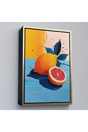 Ahşap Çerçeveli Masa Üstündeki Limon Tablo-7616