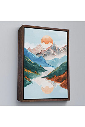 Ahşap Çerçeveli Dağların Arasındaki Güneş Manzarası Tablo-7617