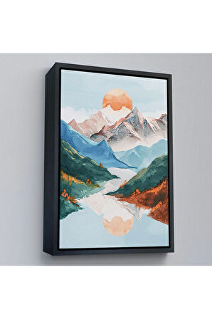 Ahşap Çerçeveli Dağların Arasındaki Güneş Manzarası Tablo-7617