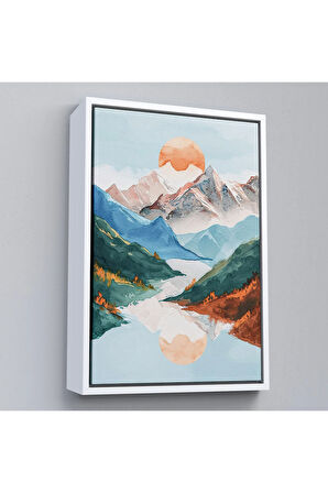 Ahşap Çerçeveli Dağların Arasındaki Güneş Manzarası Tablo-7617