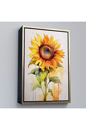 Ahşap Çerçeveli Suluboya Görünümlü Ayçiçek Tablo-7618