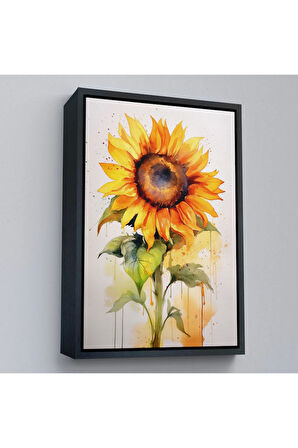 Ahşap Çerçeveli Suluboya Görünümlü Ayçiçek Tablo-7618
