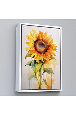 Ahşap Çerçeveli Suluboya Görünümlü Ayçiçek Tablo-7618
