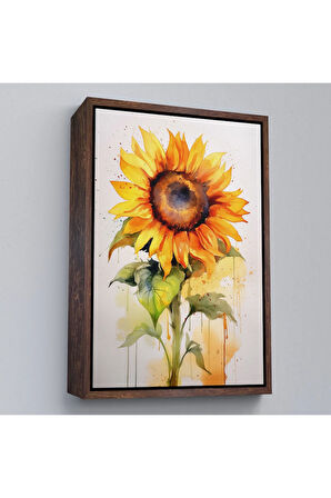 Ahşap Çerçeveli Suluboya Görünümlü Ayçiçek Tablo-7618