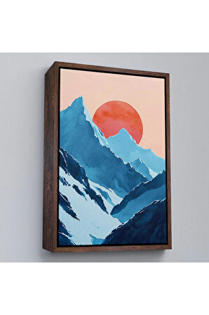 Ahşap Çerçeveli Dağların Arasındaki Soyut Güneş Manzara Tablo-7620