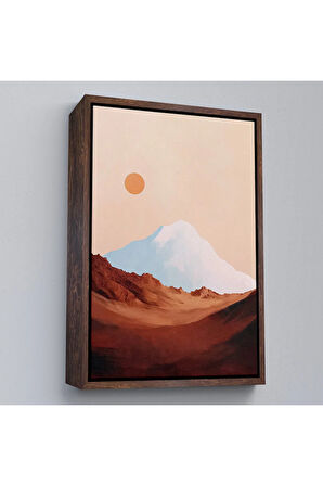 Ahşap Çerçeveli Dağın Arkasındaki Soyut Güneş Manzara Tablo-7622