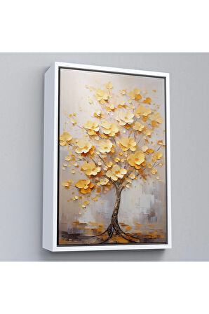 Ahşap Çerçeveli Sarı Çiçekli Ağaç Tablosu-7624