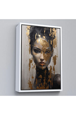 Ahşap Çerçeveli Altın Detaylı Güzel Kadın Tablosu-7625