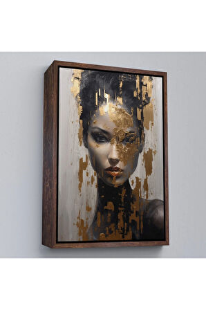 Ahşap Çerçeveli Altın Detaylı Güzel Kadın Tablosu-7625