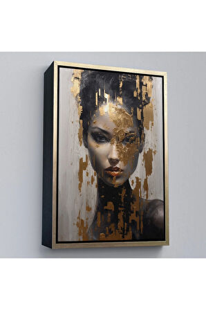 Ahşap Çerçeveli Altın Detaylı Güzel Kadın Tablosu-7625
