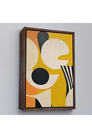 Ahşap Çerçeveli Sarı Siyah Tonlu Soyut Tablo-7627