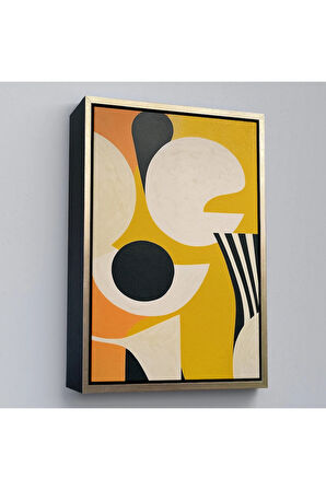 Ahşap Çerçeveli Sarı Siyah Tonlu Soyut Tablo-7627