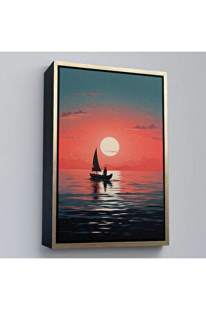 Ahşap Çerçeveli Okyanustaki Yelkenli Tablosu-7629