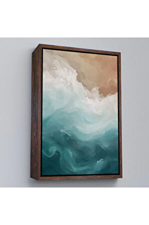 Ahşap Çerçeveli Okyanus Dalga Köpüğü Soyut Tablo-7634